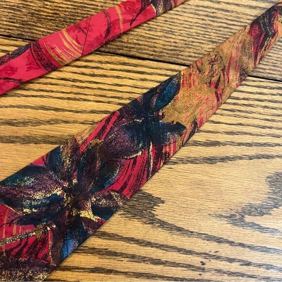 Portofino Collection Silk Tie Abstract Floral Dark Red, Purple, Gold, Blue - Picture 5 of 9